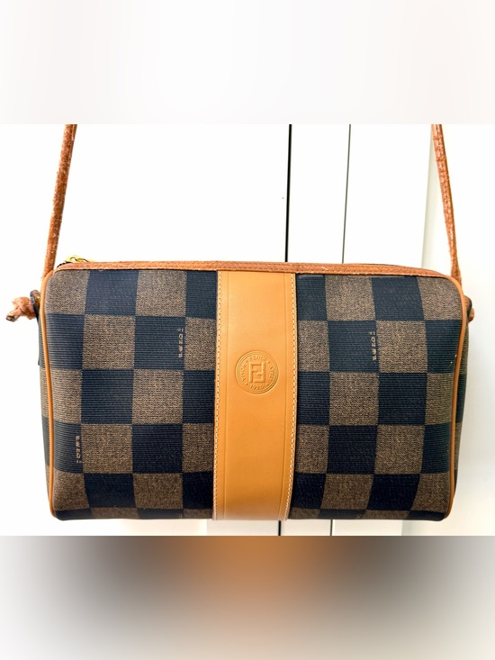 Fendi Handbags - FENDI Vintage Pequin Check Camera Crossbody Bag Brown Black Italy